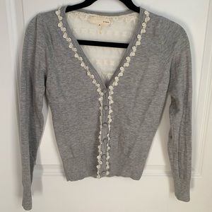 A’reve Heather Grey Cardigan Sheer Lace Back SM